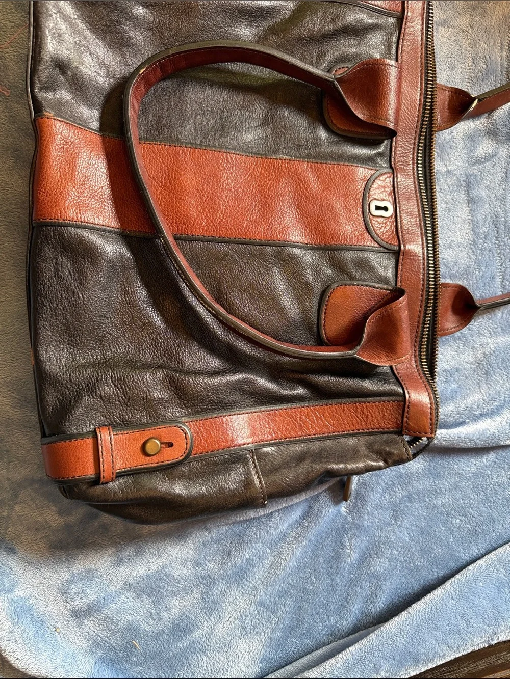 Fossil Two-Tone Brown and Cognac Leather Duffel Bag